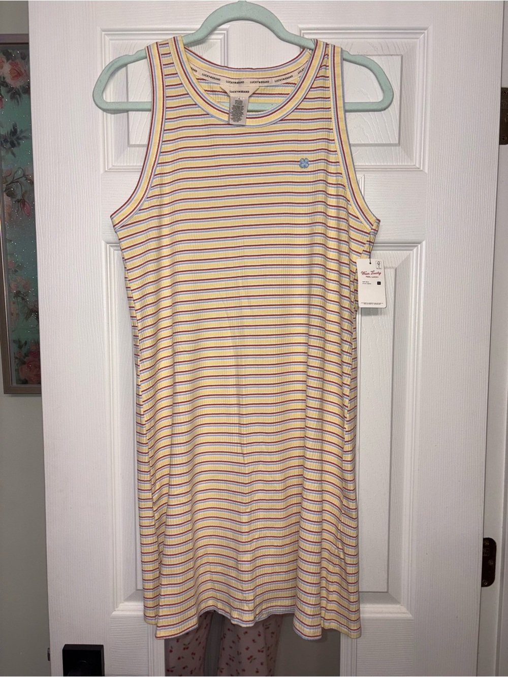 Lucky Brand Yellow Ribbed Tank with Lavender & Red Stripes NWT